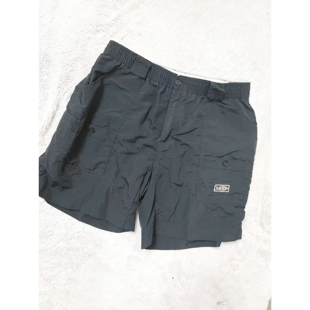 Aftco Shorts Mens 38 Fishing Cargo Nylon Navy Hybrid Elastic Waist Fishing Beach